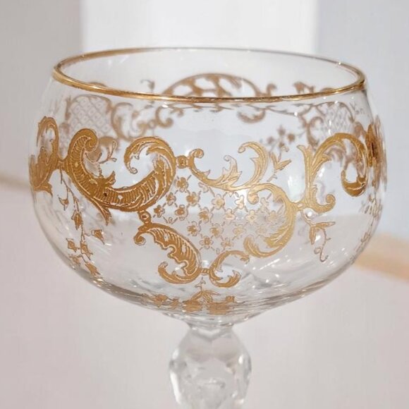 2 RARE French St. Louis Crystal Hock Vintage Wine Glasses Micado Pattern - Picture 5 of 8